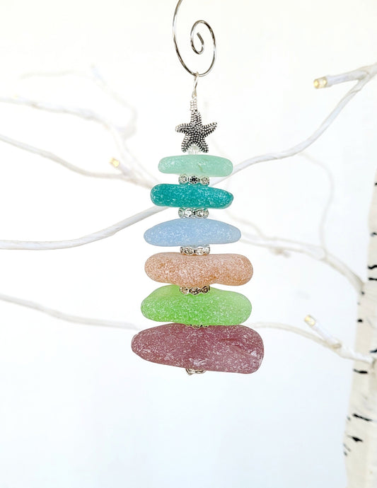 Sea Glass Christmas Tree Ornament/Sea Glass Pine Tree Ornament/Genuine Sea Glass Tree Ornament/76