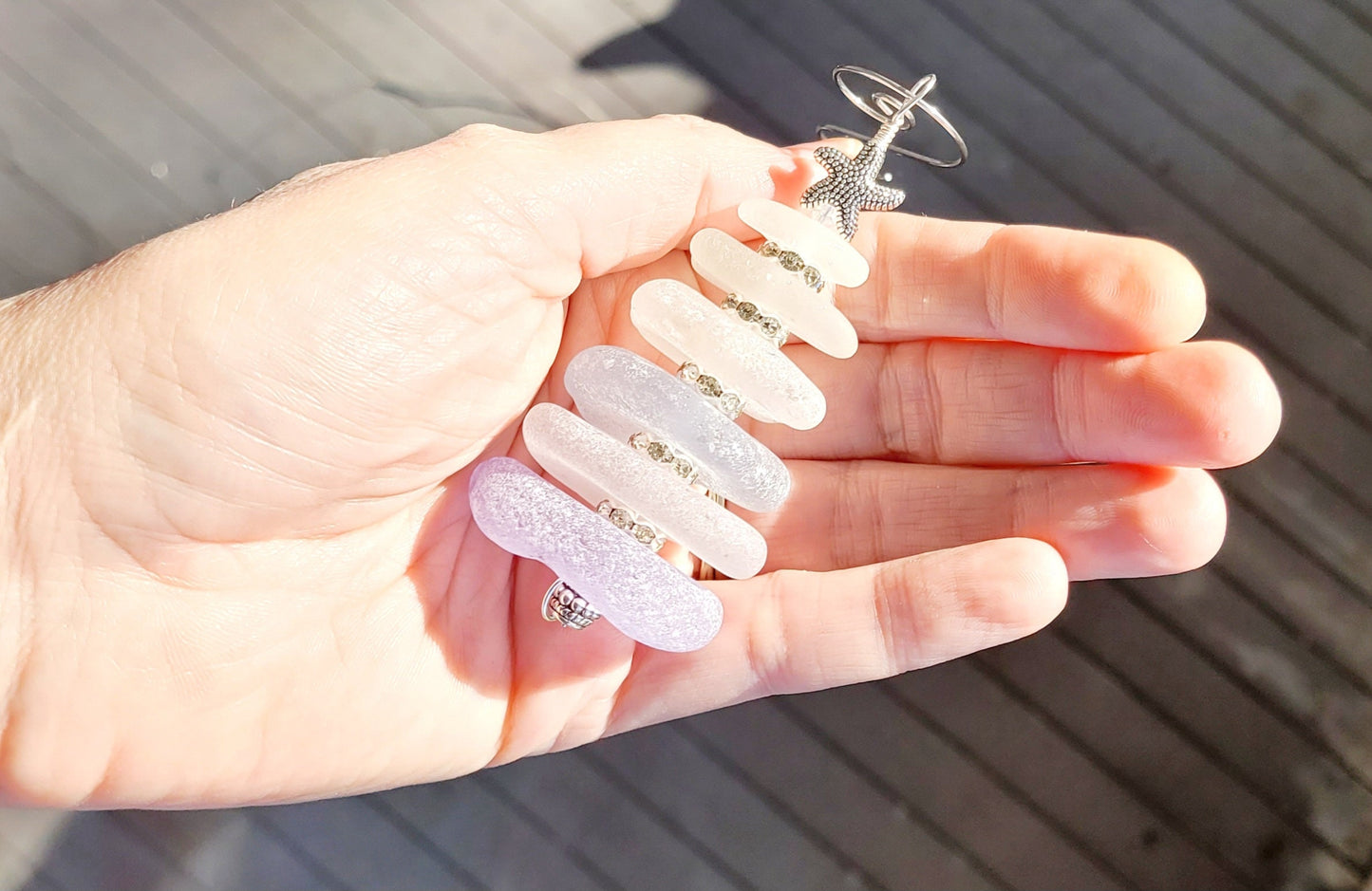 Sea Glass Christmas Tree Ornament/Purple and white Sea Glass/Sea Glass Pine Tree Ornament/Genuine Sea Glass Tree Ornament/75