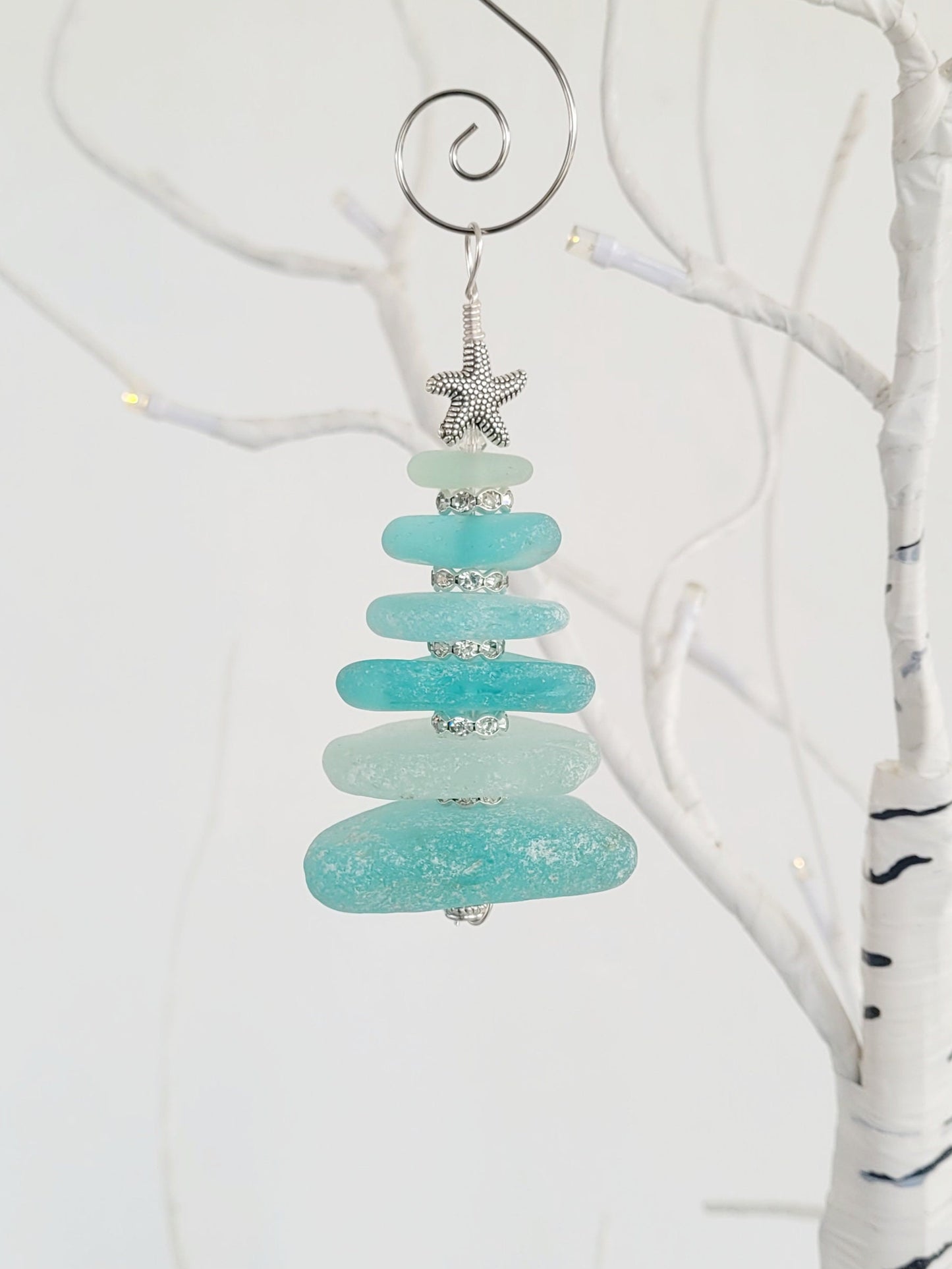 Sea Glass Christmas Tree Ornament/Sea Glass Pine Tree Ornament/Genuine Sea Glass Tree Ornament/100