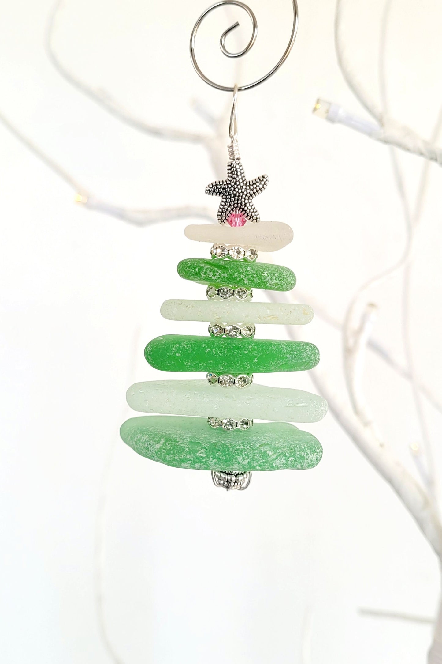 Sea Glass Christmas Tree Ornament/Sea Glass Pine Tree Ornament/Genuine Sea Glass Tree Ornament/102