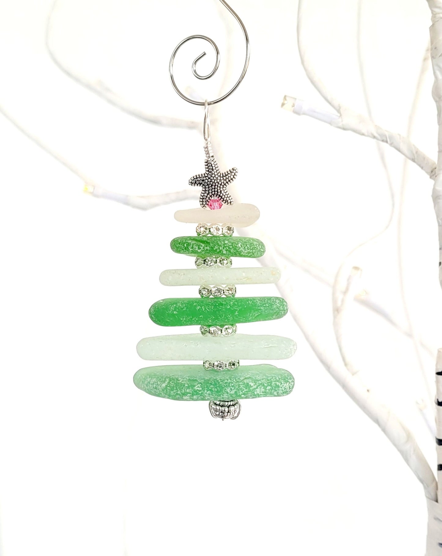 Sea Glass Christmas Tree Ornament/Sea Glass Pine Tree Ornament/Genuine Sea Glass Tree Ornament/102