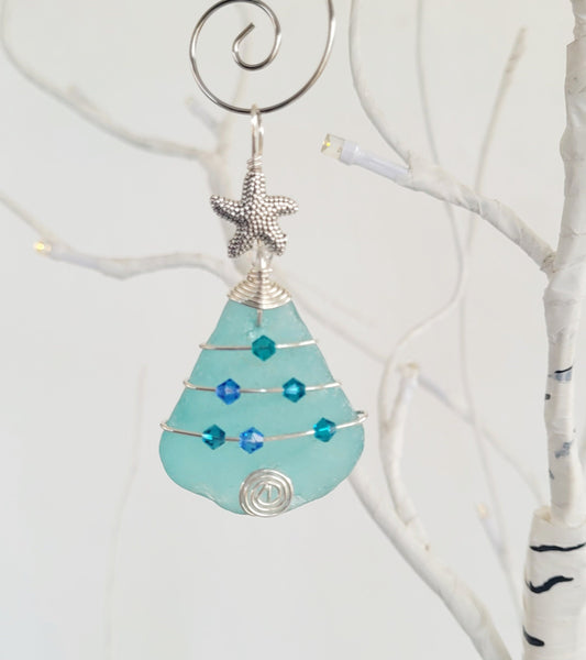 Genuine Sea Glass Christmas Tree Pendant/Sea Glass Christmas Tree Ornament/Coastal Ornament/Beach Decor/18d