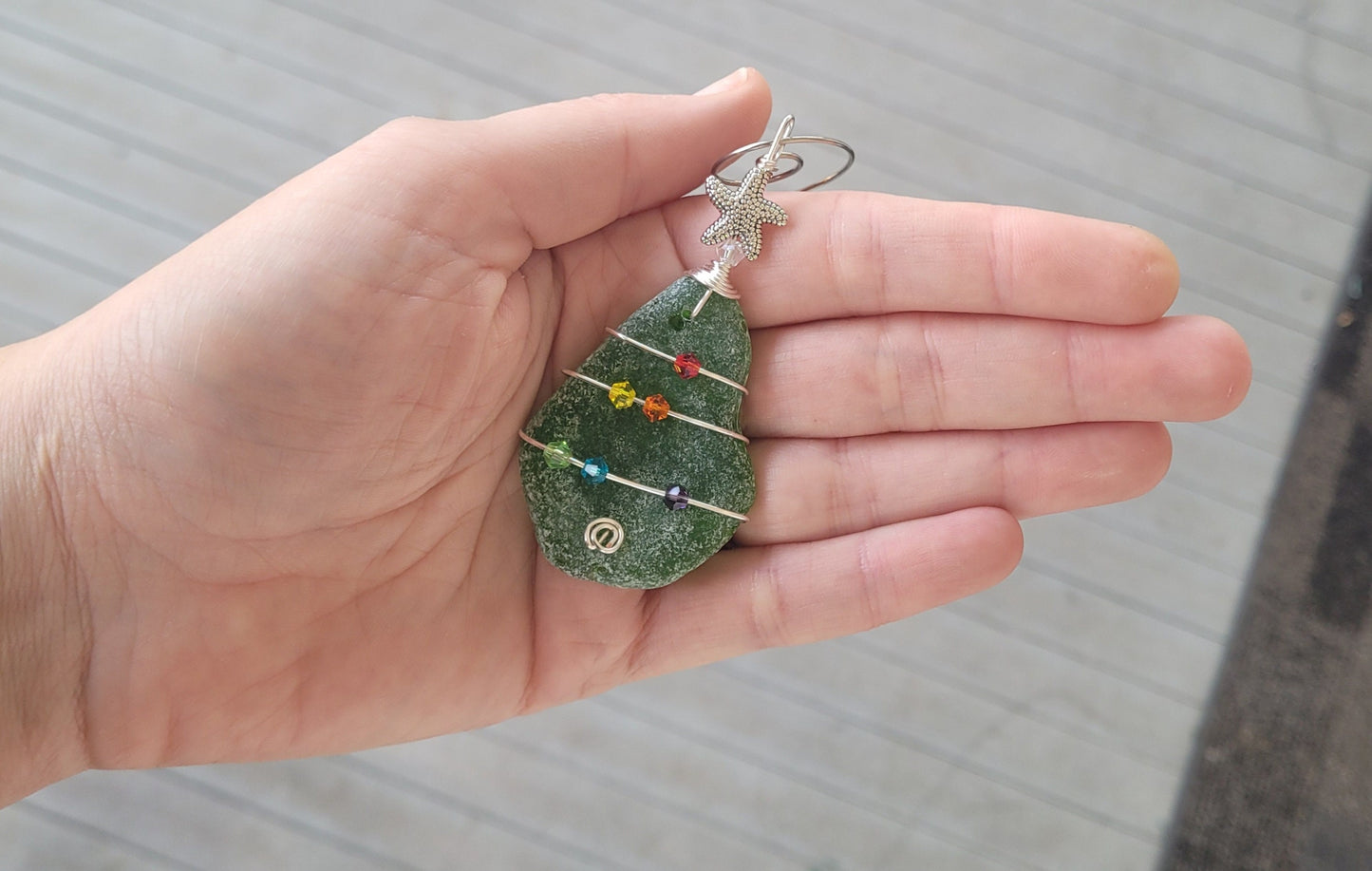 Genuine Sea Glass Christmas Tree Pendant/Sea Glass Christmas Tree Ornament/Coastal Ornament/Beach Decor/17d