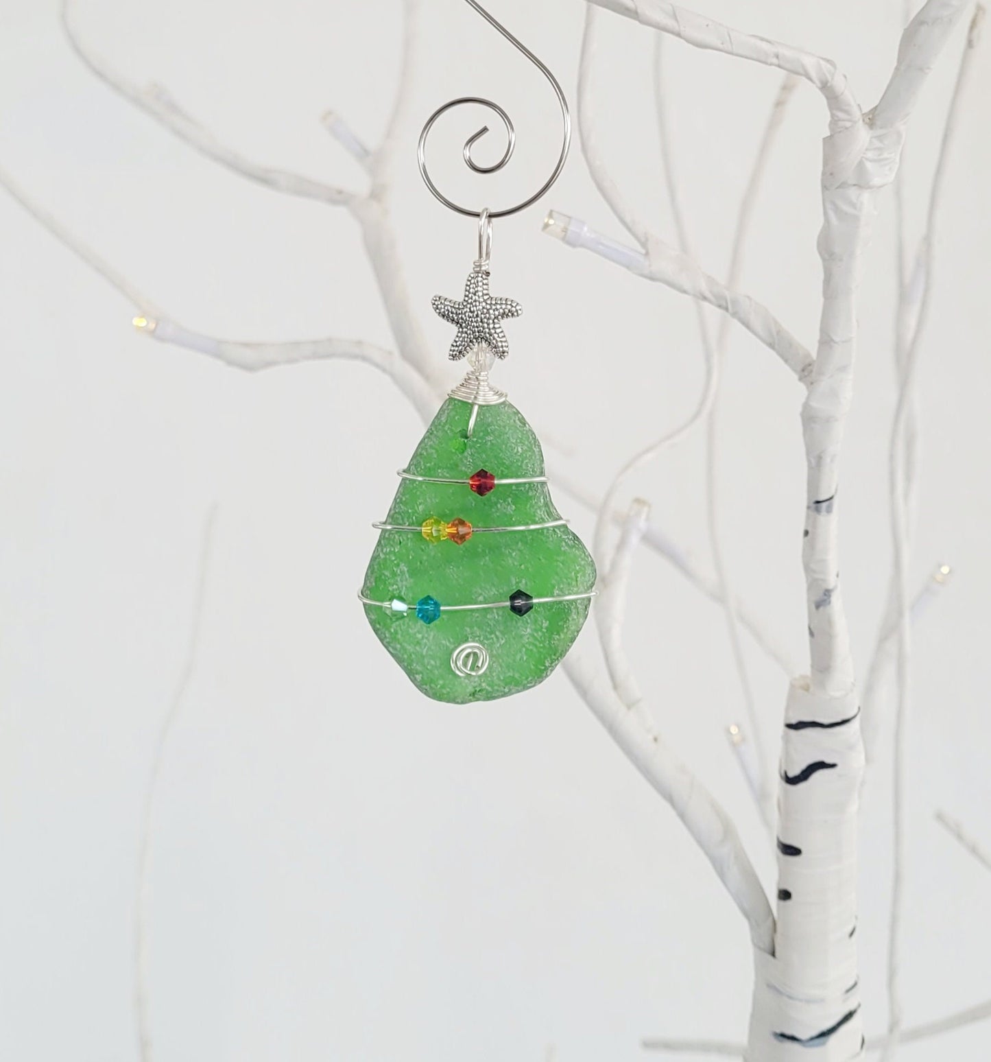 Genuine Sea Glass Christmas Tree Pendant/Sea Glass Christmas Tree Ornament/Coastal Ornament/Beach Decor/17d