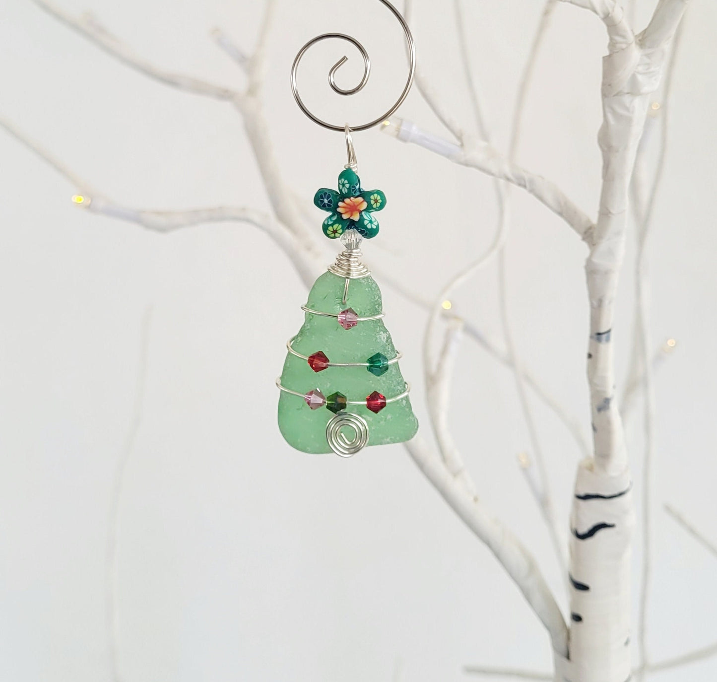 Genuine Sea Glass Christmas Tree Pendant/Sea Glass Christmas Tree Ornament/Coastal Ornament/Beach Decor/15d