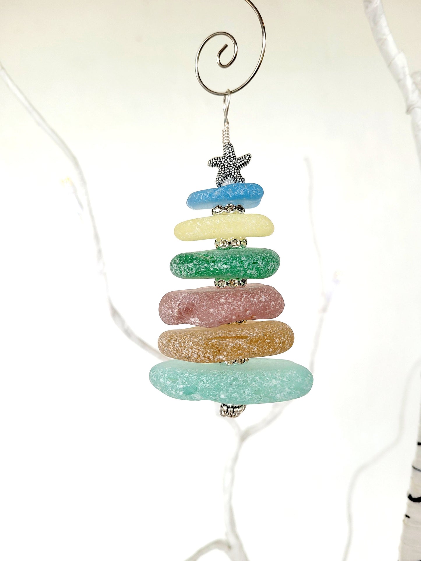 Sea Glass Christmas Tree Ornament/Rare Color Sea Glass/Sea Glass Pine Tree Ornament/Genuine Sea Glass Tree Ornament/66