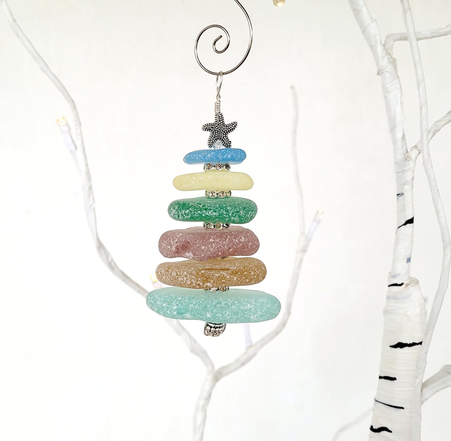 Sea Glass Christmas Tree Ornament/Rare Color Sea Glass/Sea Glass Pine Tree Ornament/Genuine Sea Glass Tree Ornament/66