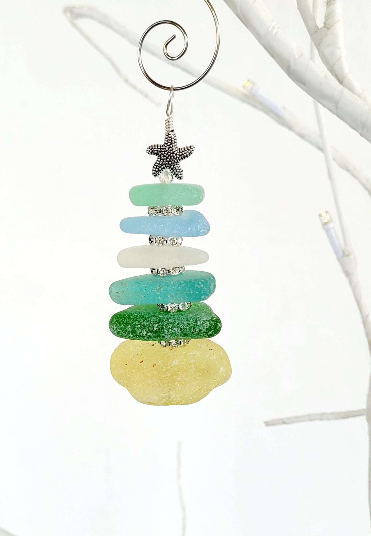 Sea Glass Christmas Tree Ornament/Sea Glass Pine Tree Ornament/Genuine Sea Glass Tree Ornament/131