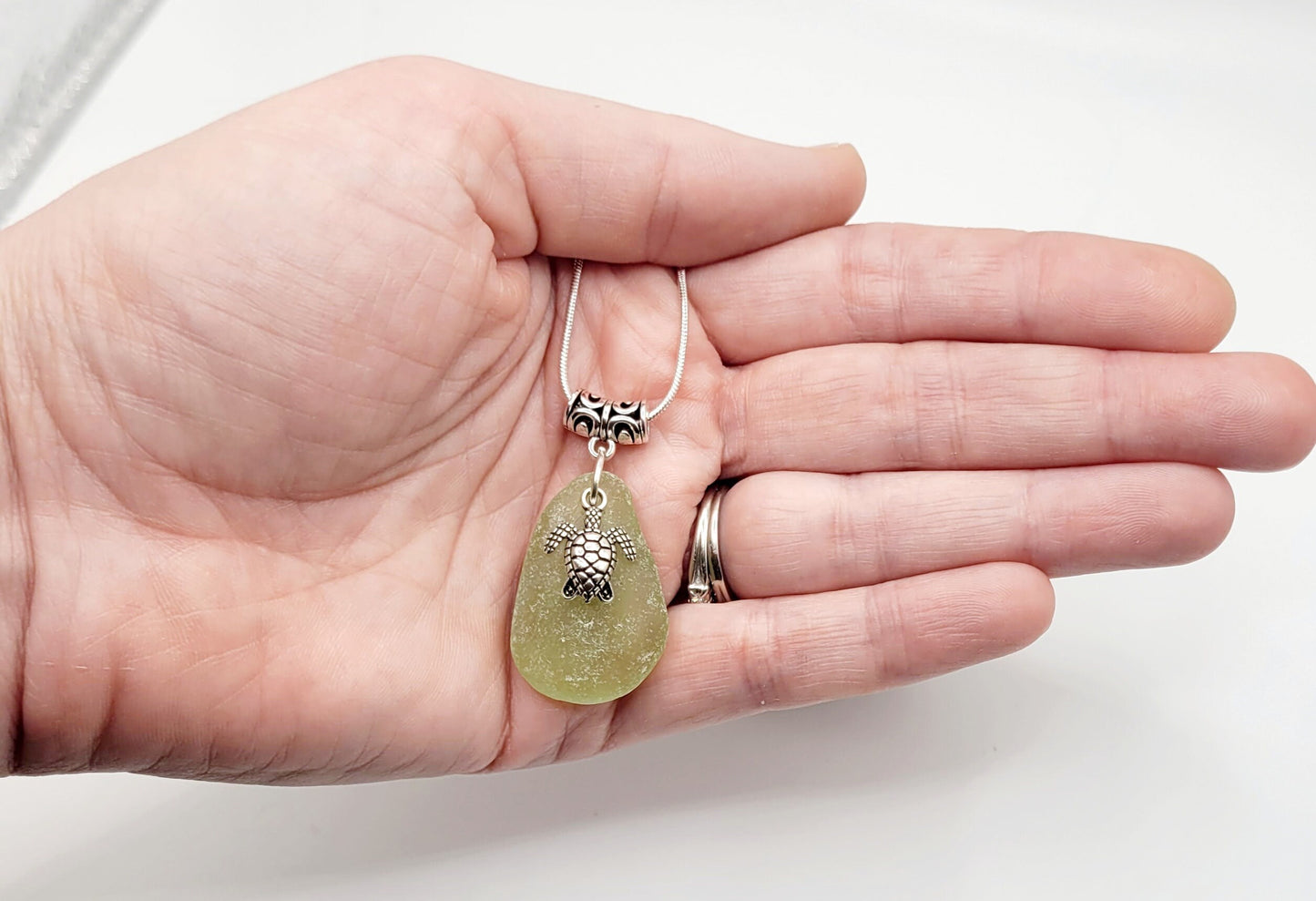 Genuine Sea Glass/Sea Glass Necklace/Turtle Charm/Sea Glass Pendant/Coastal Jewelry/Nautical Pendant/Sea Glass Jewelry/109