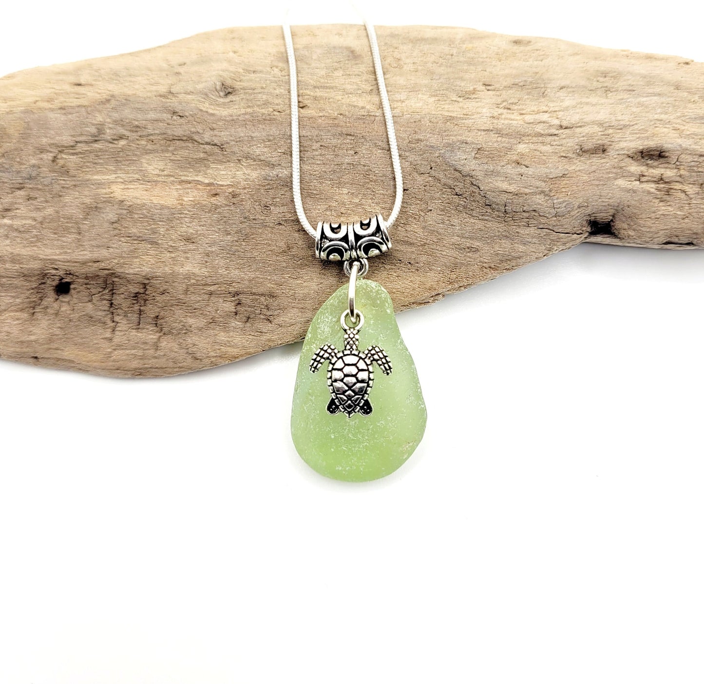 Genuine Sea Glass/Sea Glass Necklace/Turtle Charm/Sea Glass Pendant/Coastal Jewelry/Nautical Pendant/Sea Glass Jewelry/109