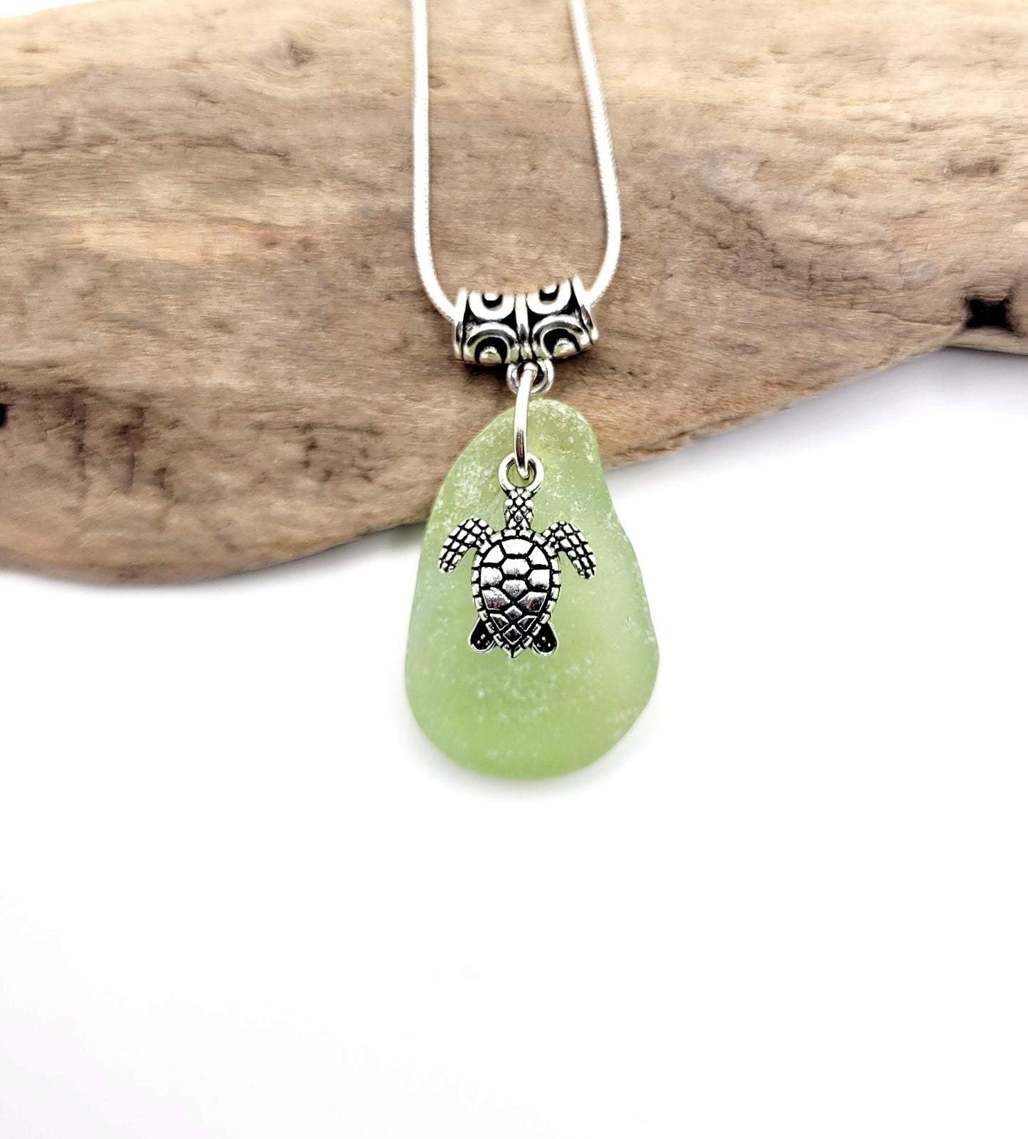 Genuine Sea Glass/Sea Glass Necklace/Turtle Charm/Sea Glass Pendant/Coastal Jewelry/Nautical Pendant/Sea Glass Jewelry/109