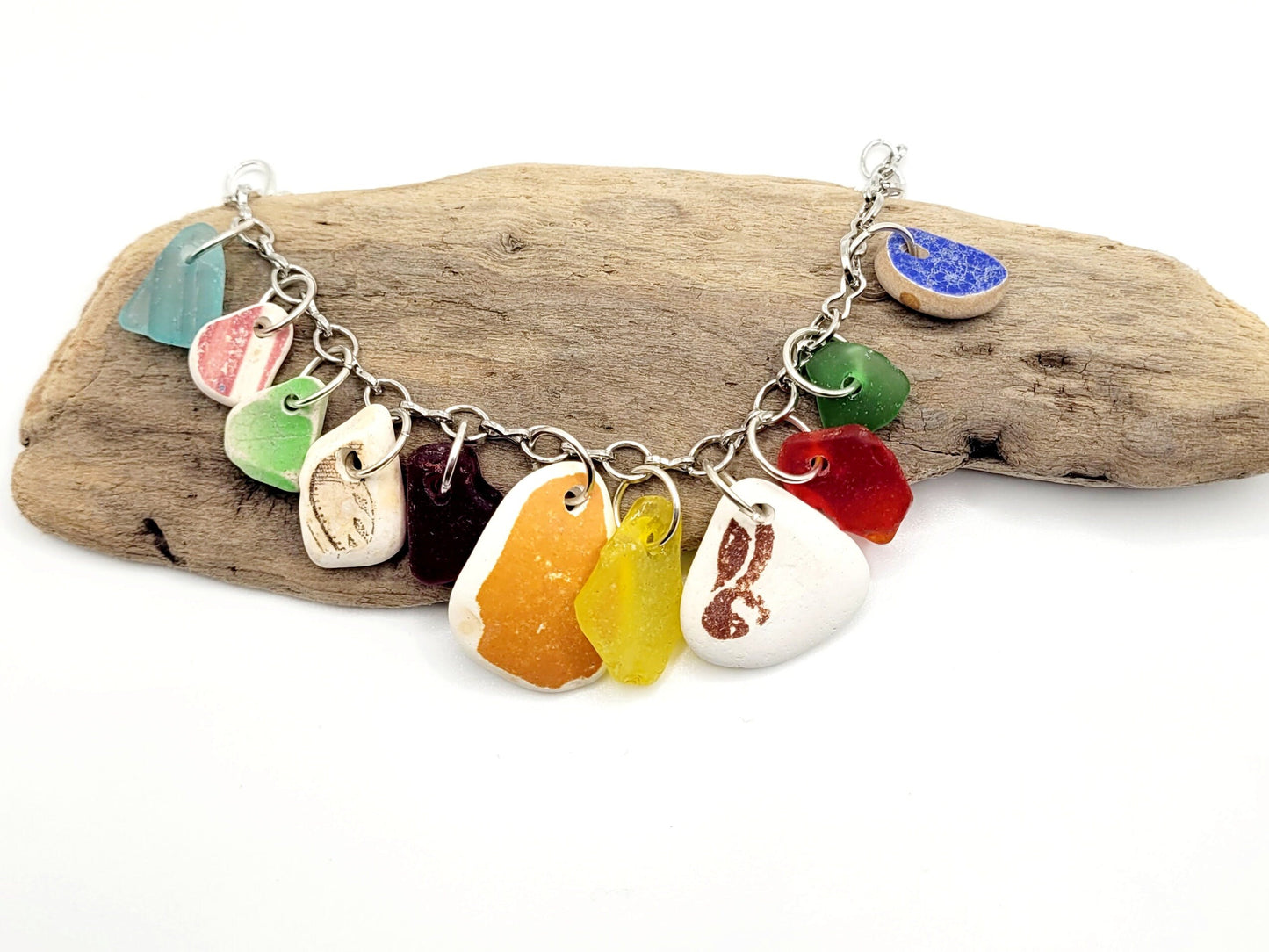 Sea Pottery Bracelet/UV Yellow Genuine Sea Pottery/Charm Bracelet/Unique Gift/Beach Lover Gift