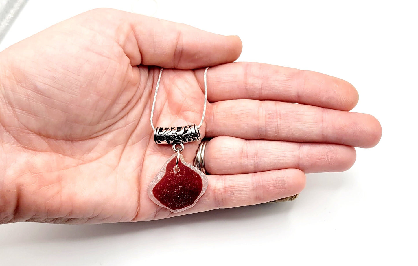 Sea Glass Pendant/Sea Glass Necklace/Sea Glass Jewelry/Genuine Sea Glass Charm/Rare Dark Red Genuine Sea Glass/Gift for Her/111