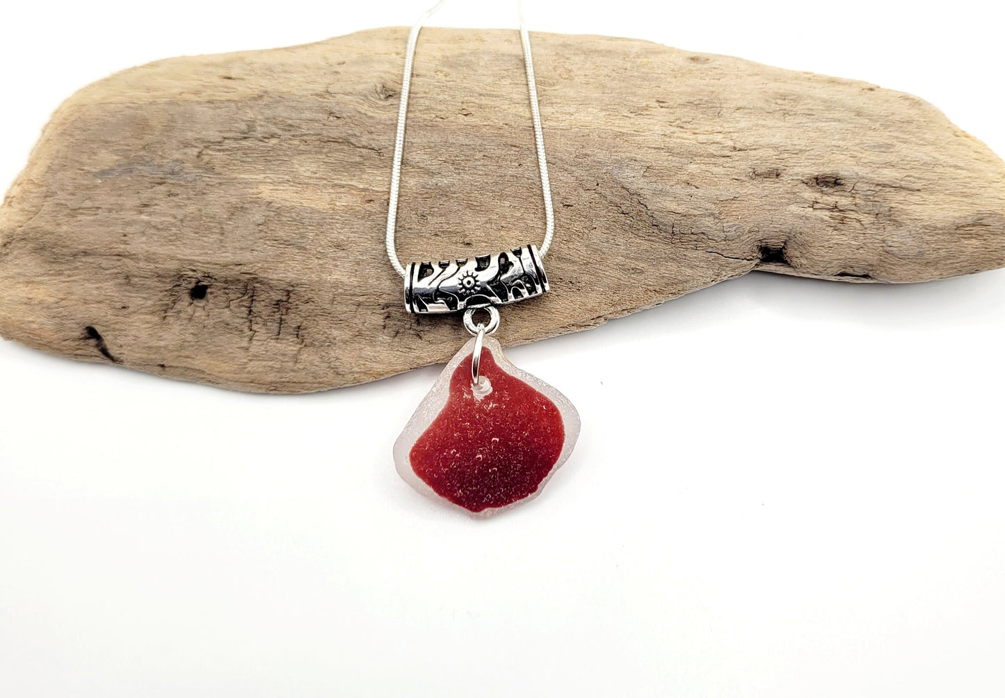 Sea Glass Pendant/Sea Glass Necklace/Sea Glass Jewelry/Genuine Sea Glass Charm/Rare Dark Red Genuine Sea Glass/Gift for Her/111