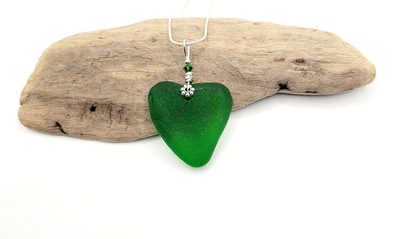 Genuine Sea Glass Pendant/Heart Sea Glass Pendant/Natural Heart Sea Glass Pendant/Anniversary Gift/Gift for her/Unique Gift/135