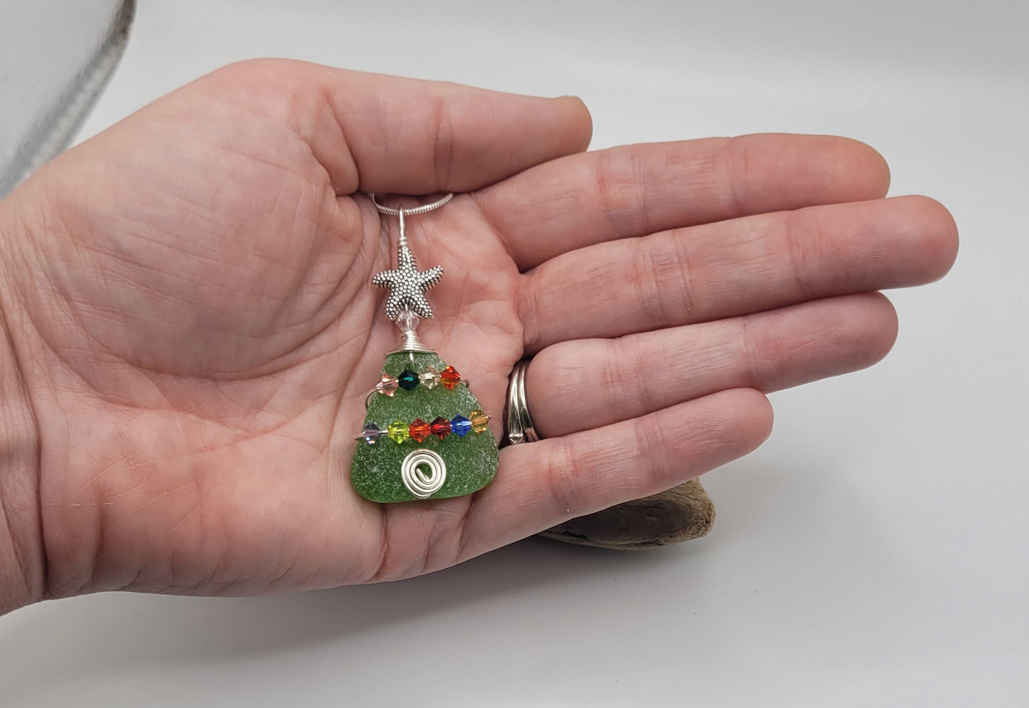 Genuine Sea Glass Christmas Tree Pendant/Sea Glass Christmas Tree Ornament/Coastal Ornament/Beach Decor/33d