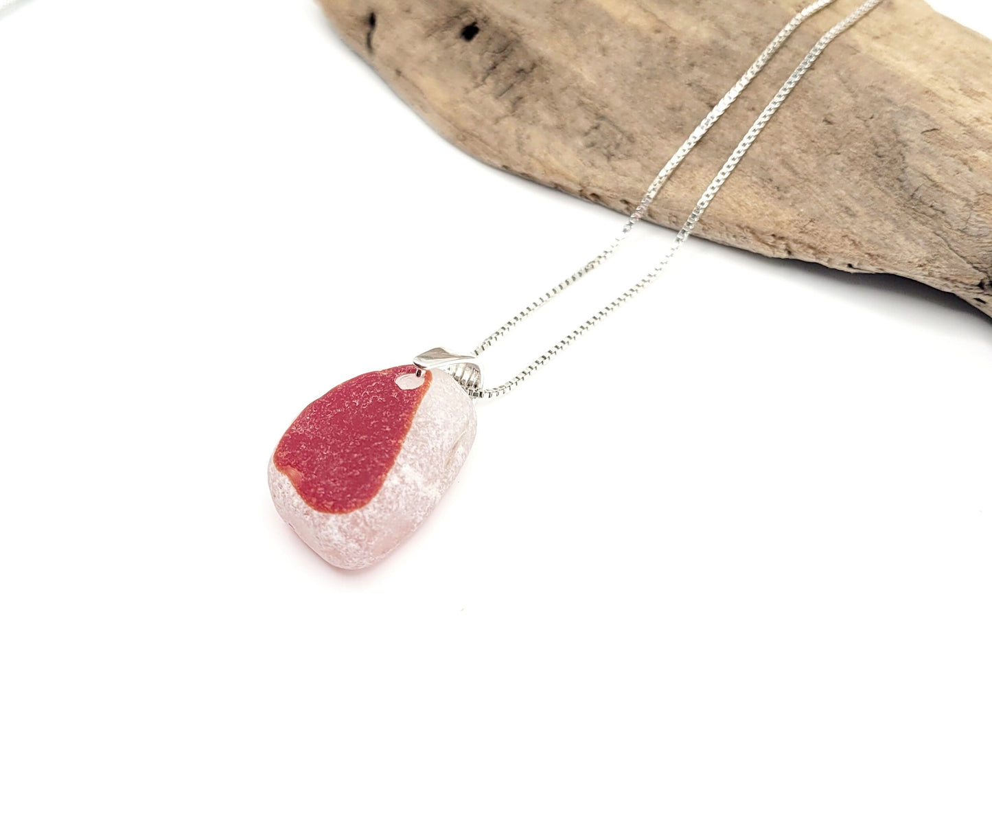 Genuine Sea Glass/Sea Glass and Sterling Silver Necklace/Red Flash Glass Sea Glass Pendant/Genuine Sea Glass Jewelry/134