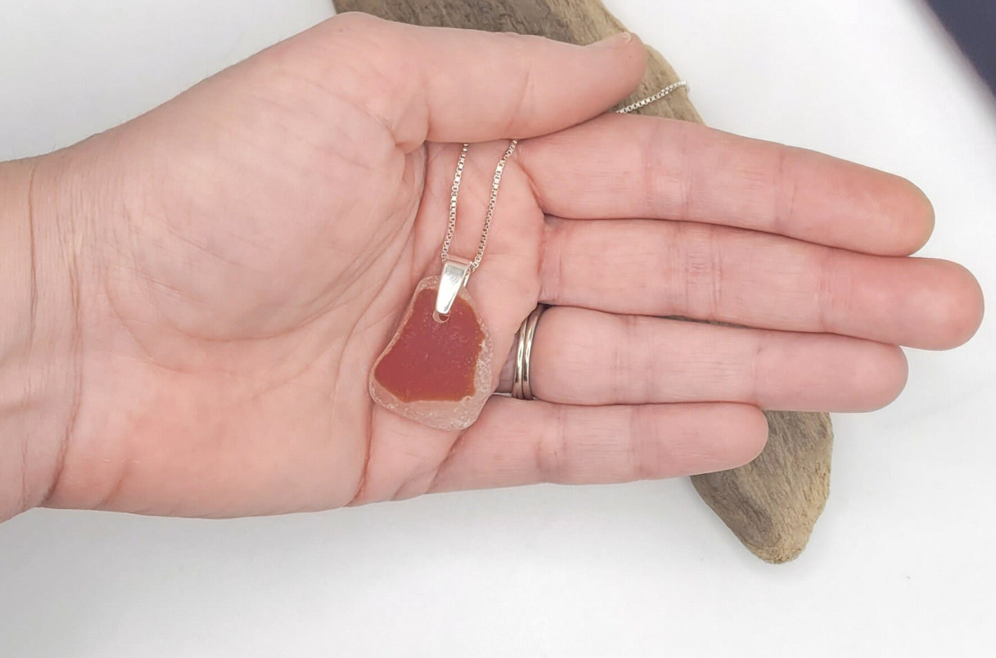 Genuine Sea Glass/Sea Glass and Sterling Silver Necklace/Red Flash Glass Sea Glass Pendant/Genuine Sea Glass Jewelry/106