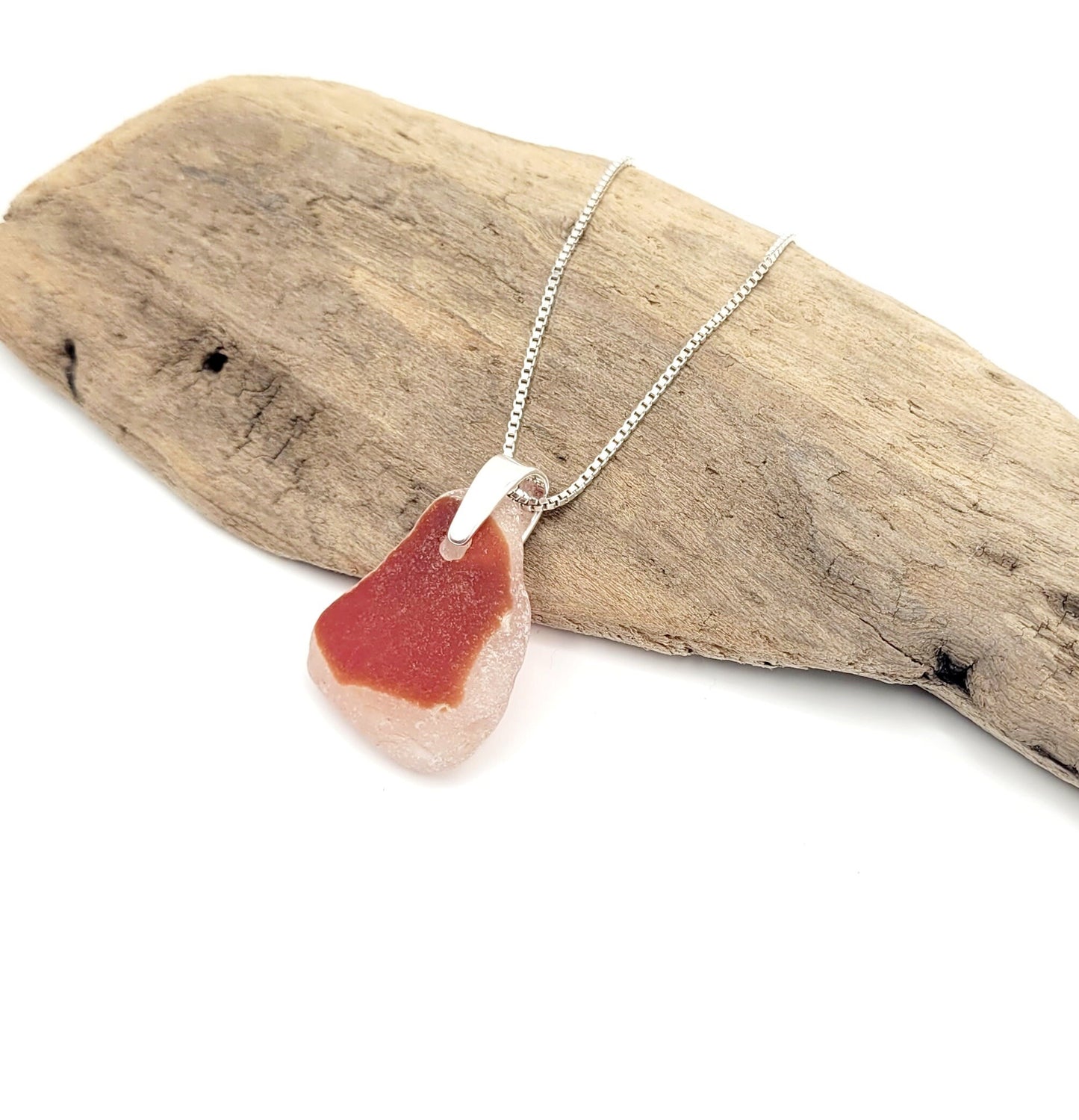 Genuine Sea Glass/Sea Glass and Sterling Silver Necklace/Red Flash Glass Sea Glass Pendant/Genuine Sea Glass Jewelry/106