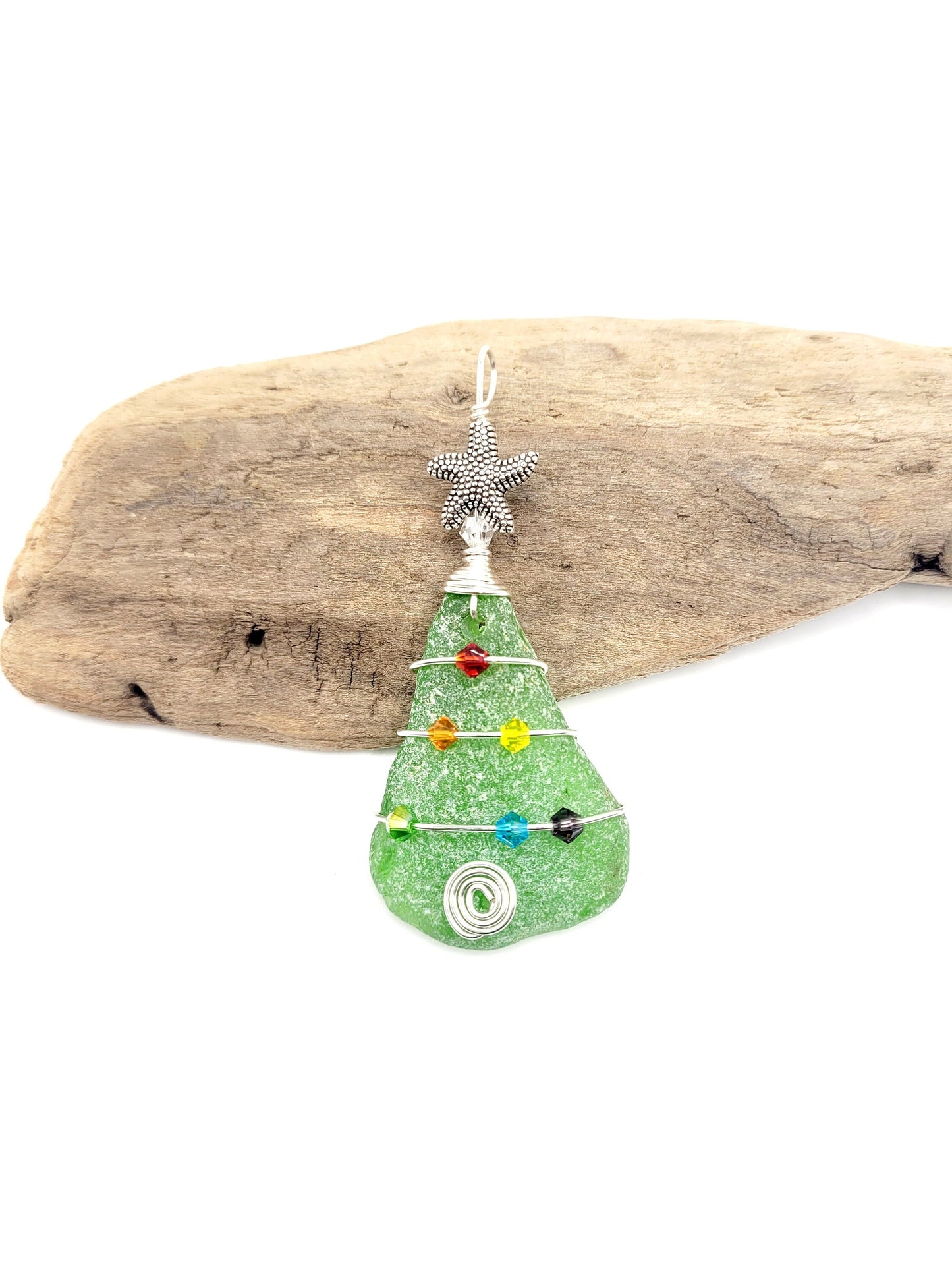 Genuine Sea Glass Christmas Tree Pendant/Sea Glass Christmas Tree Ornament/Coastal Ornament/Beach Decor/32d