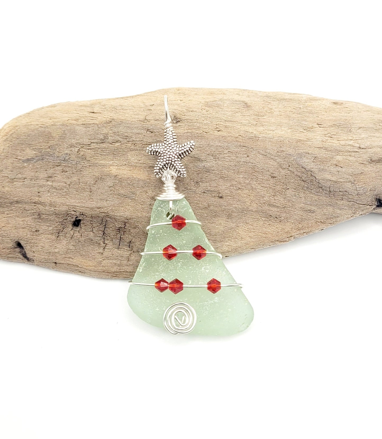 Genuine Sea Glass Christmas Tree Pendant/Sea Glass Christmas Tree Ornament/Coastal Ornament/Beach Decor/51d