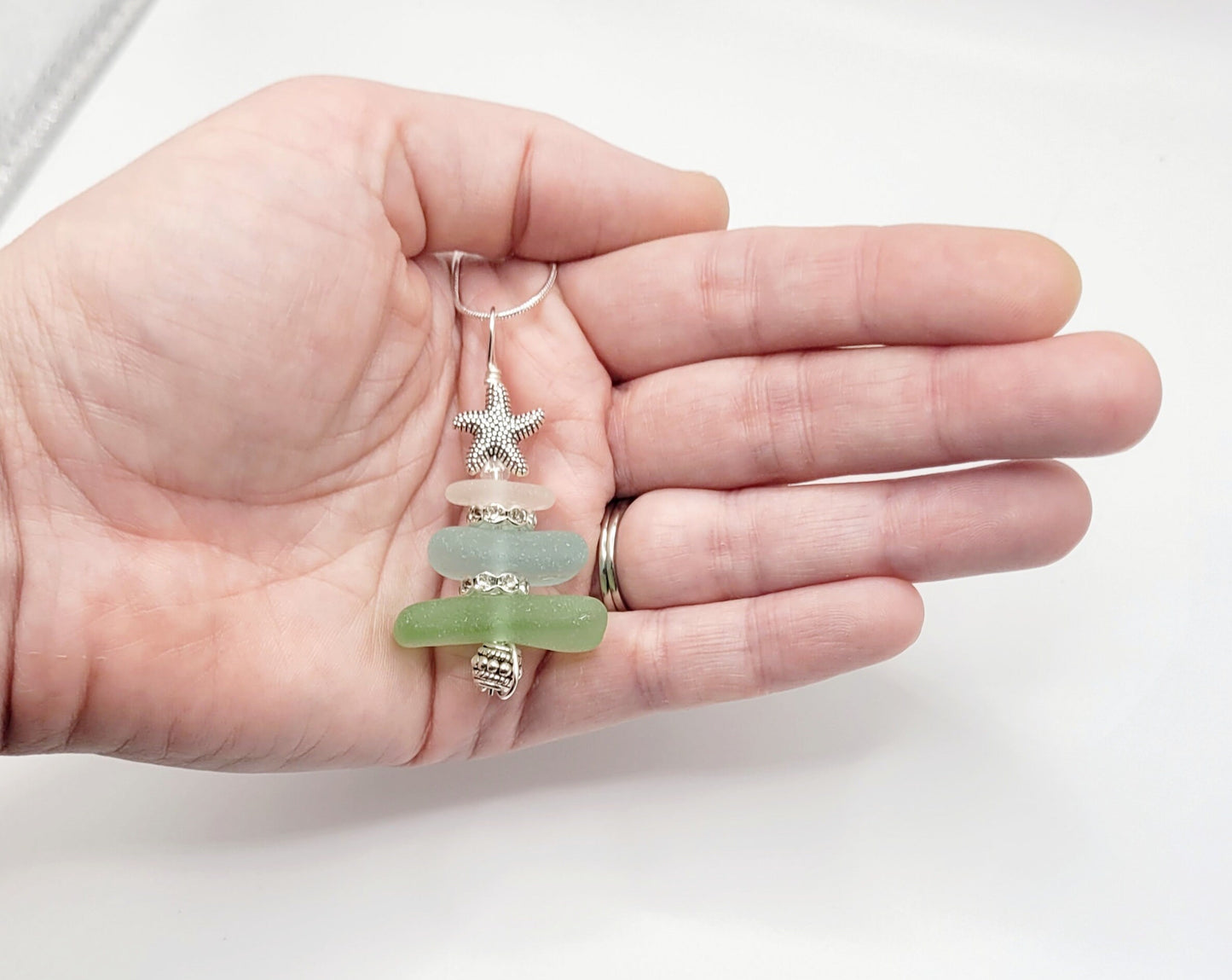 Genuine Sea Glass/Sea Glass Jewelry/Sea Glass Christmas Tree/Christmas Tree Pendant and Earrings/Holiday Jewelry/Christmas Necklace/173