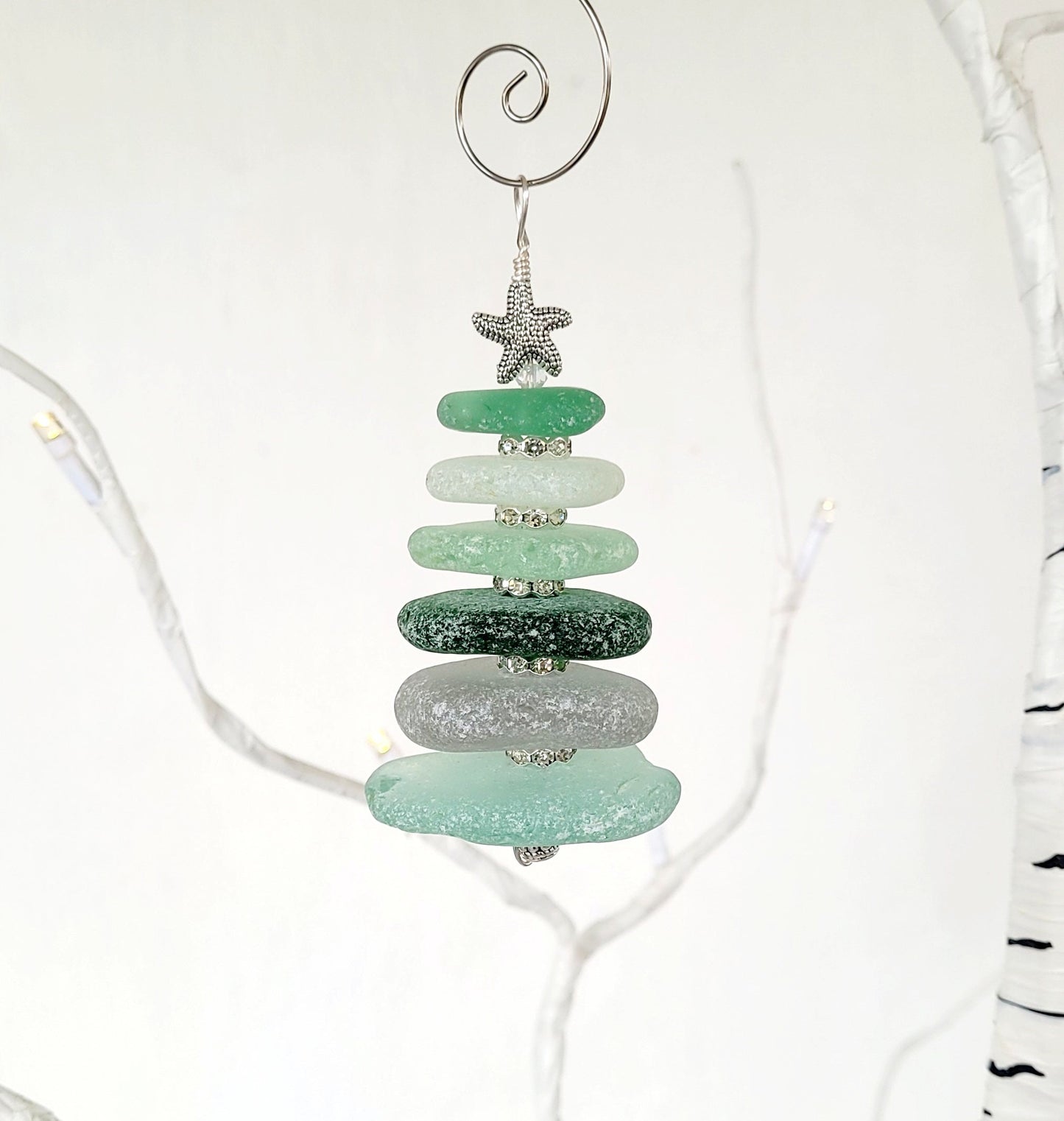 Sea Glass Christmas Tree Ornament/Sea Glass Pine Tree Ornament/Genuine Sea Glass Tree Ornament/149