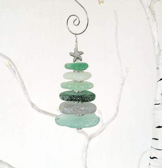 Sea Glass Christmas Tree Ornament/Sea Glass Pine Tree Ornament/Genuine Sea Glass Tree Ornament/149