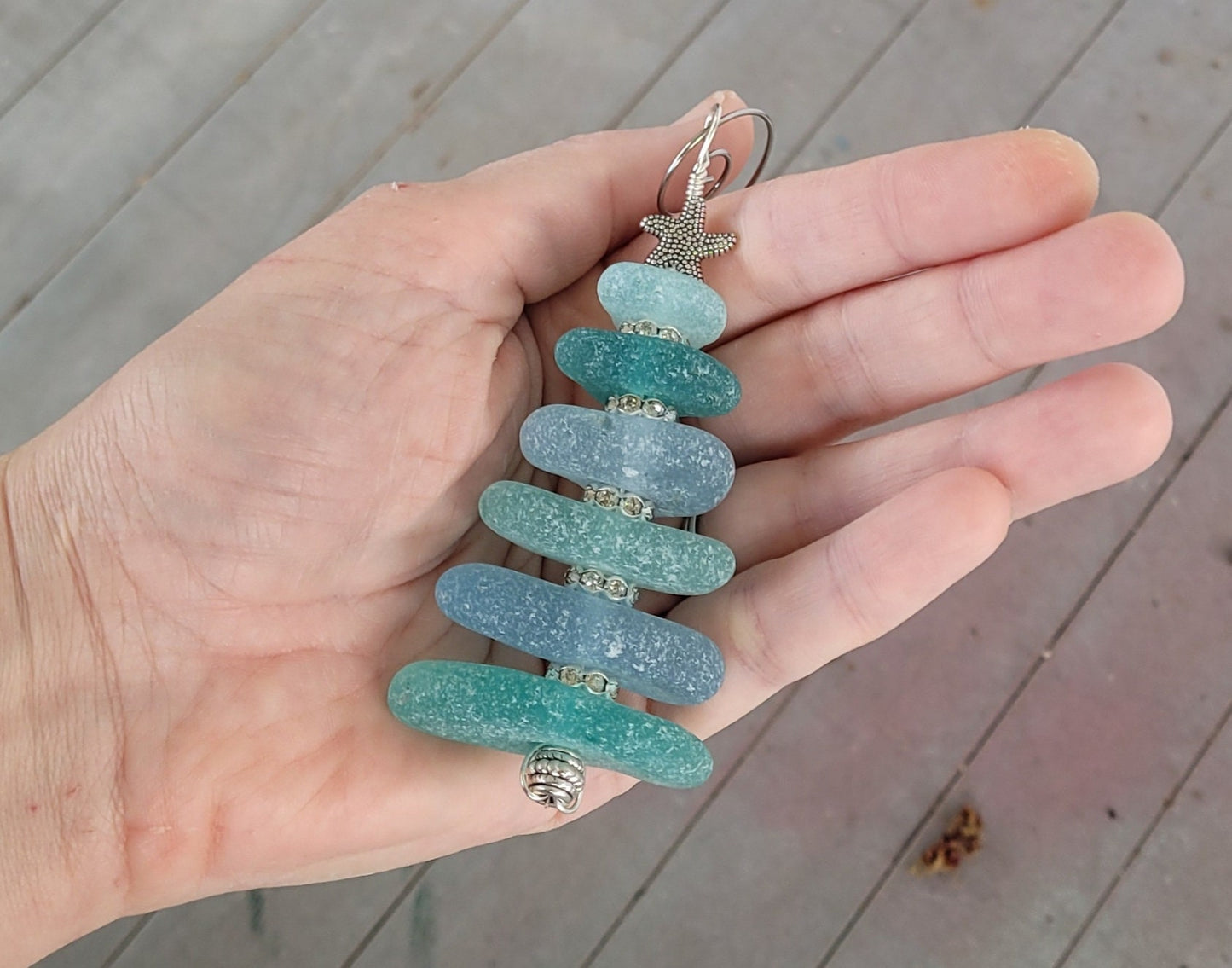 Sea Glass Christmas Tree Ornament/Sea Glass Pine Tree Ornament/Genuine Sea Glass Tree Ornament/120