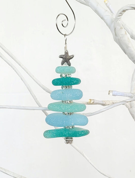 Sea Glass Christmas Tree Ornament/Sea Glass Pine Tree Ornament/Genuine Sea Glass Tree Ornament/120