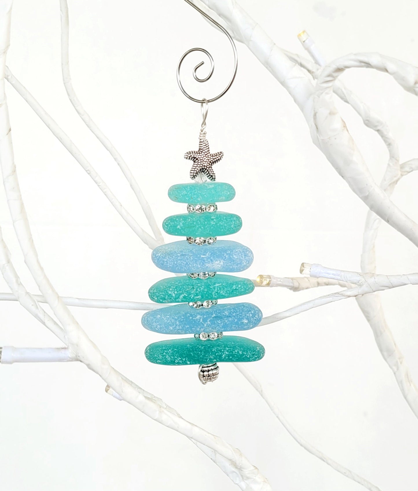 Sea Glass Christmas Tree Ornament/Sea Glass Pine Tree Ornament/Genuine Sea Glass Tree Ornament/118