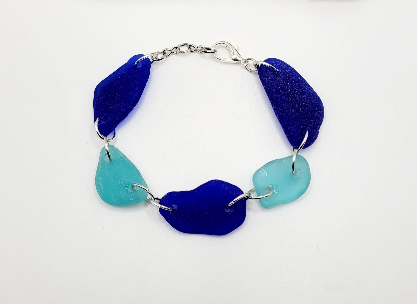 Sea Glass Bracelet/Genuine Sea Glass/Sea Glass Charm Bracelet/Cobalt Blue and aqua Beach Glass Bracelet/Nautical Bracelet/9F