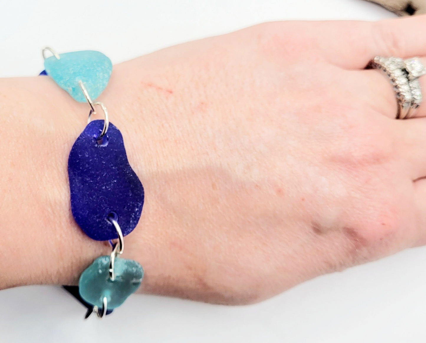 Sea Glass Bracelet/Genuine Sea Glass/Sea Glass Charm Bracelet/Cobalt Blue and aqua Beach Glass Bracelet/Nautical Bracelet/9F