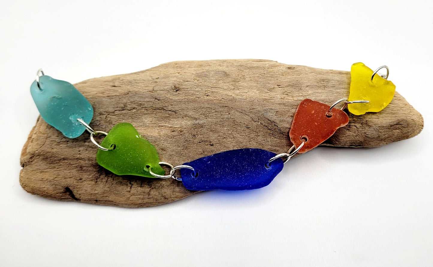 Sea Glass Bracelet/UV Yellow Genuine Sea Glass/Sea Glass Charm Bracelet/Beach Glass Bracelet/Nautical Bracelet/7F