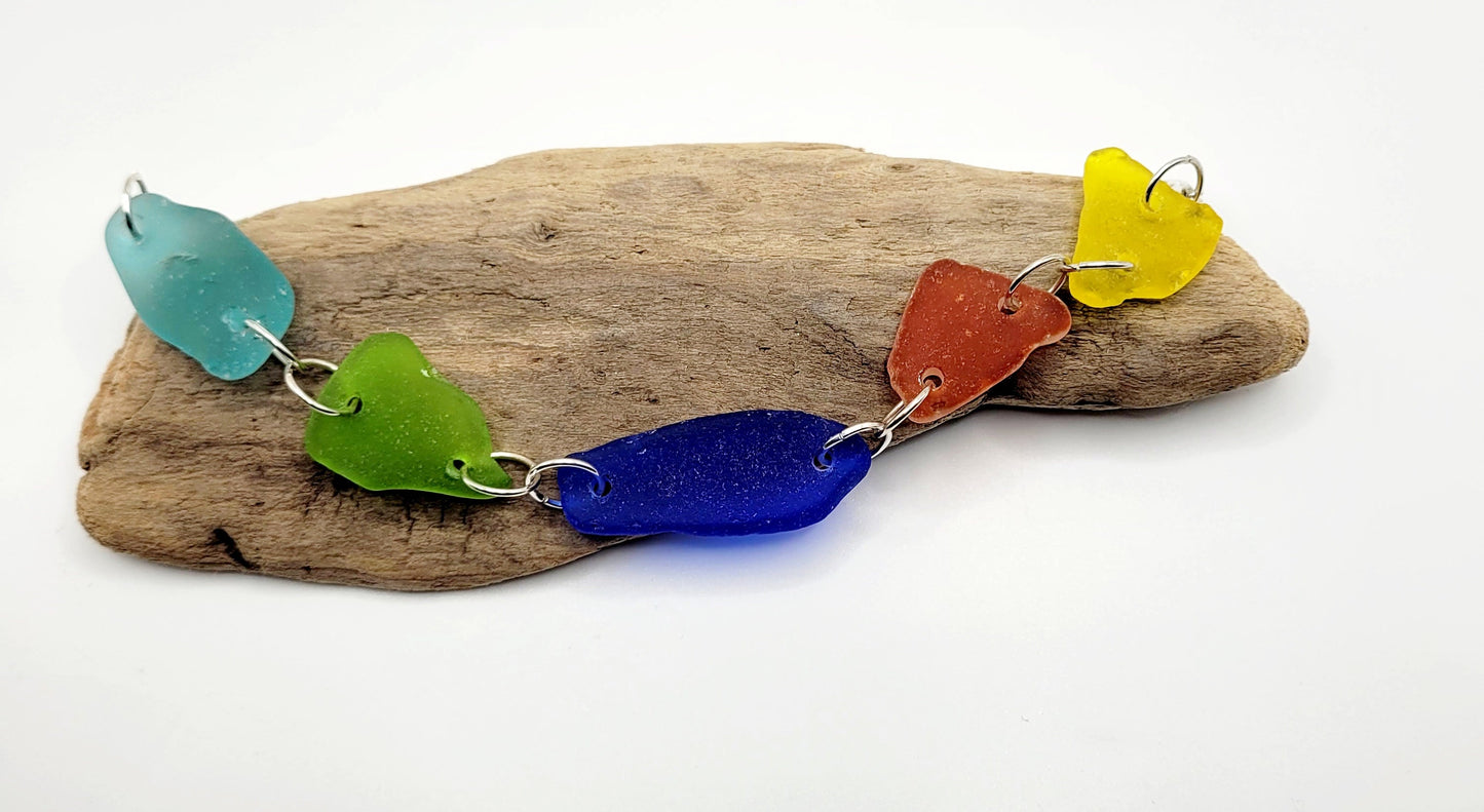 Sea Glass Bracelet/UV Yellow Genuine Sea Glass/Sea Glass Charm Bracelet/Beach Glass Bracelet/Nautical Bracelet/7F