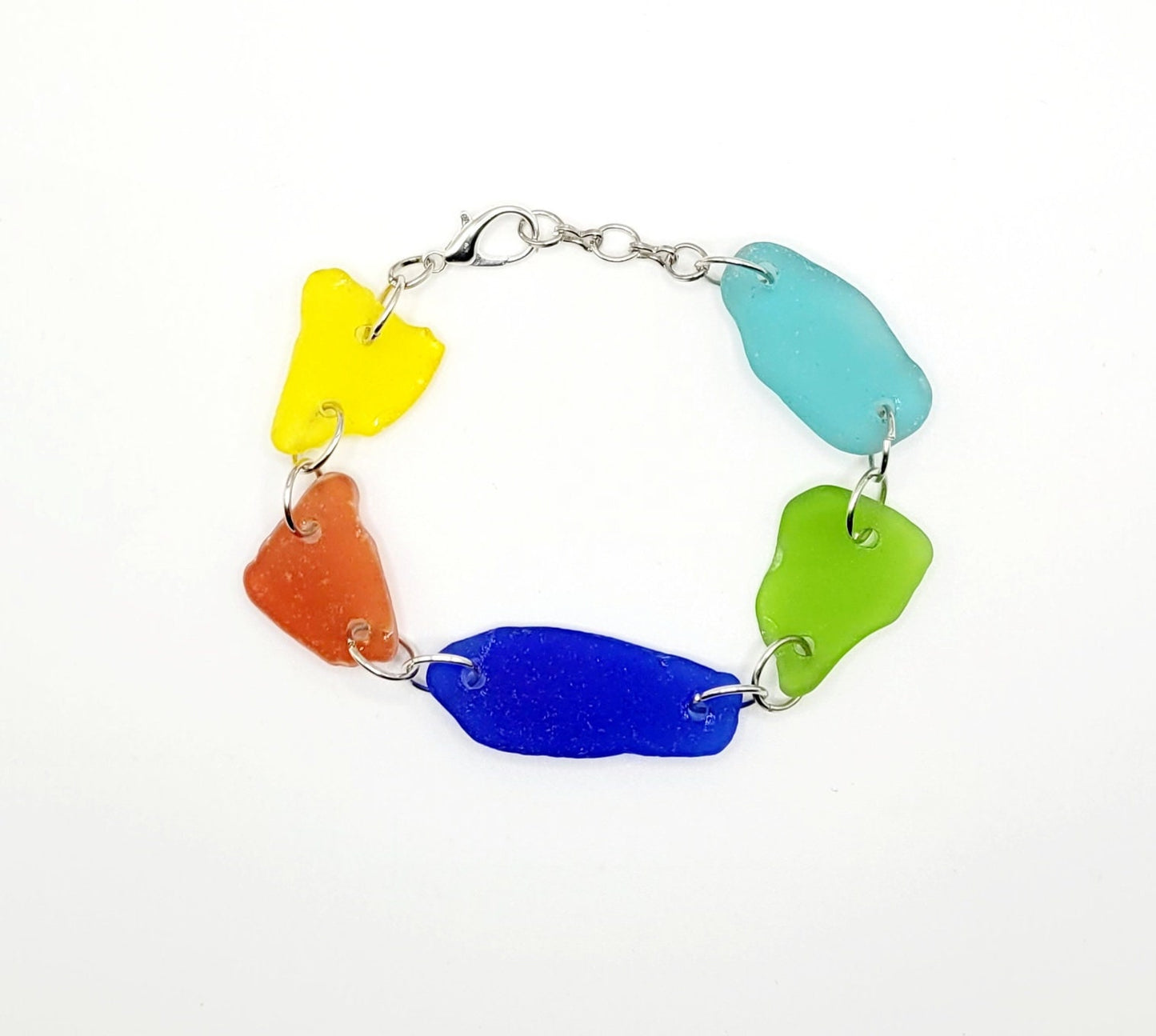 Sea Glass Bracelet/UV Yellow Genuine Sea Glass/Sea Glass Charm Bracelet/Beach Glass Bracelet/Nautical Bracelet/7F