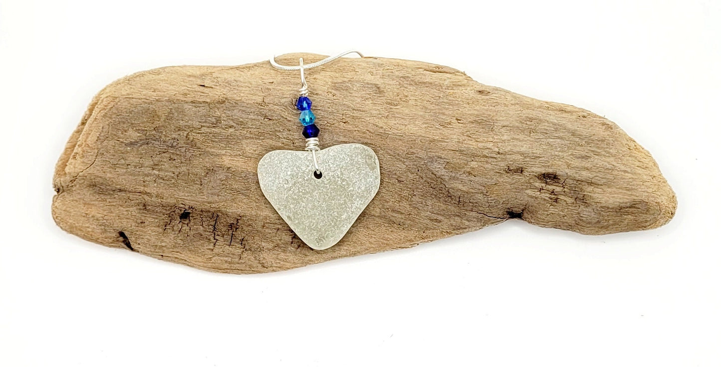 Genuine Sea Glass Pendant/Heart Sea Glass Pendant/Natural Heart Sea Glass Pendant/Anniversary Gift/Gift for her/Unique Gift/137