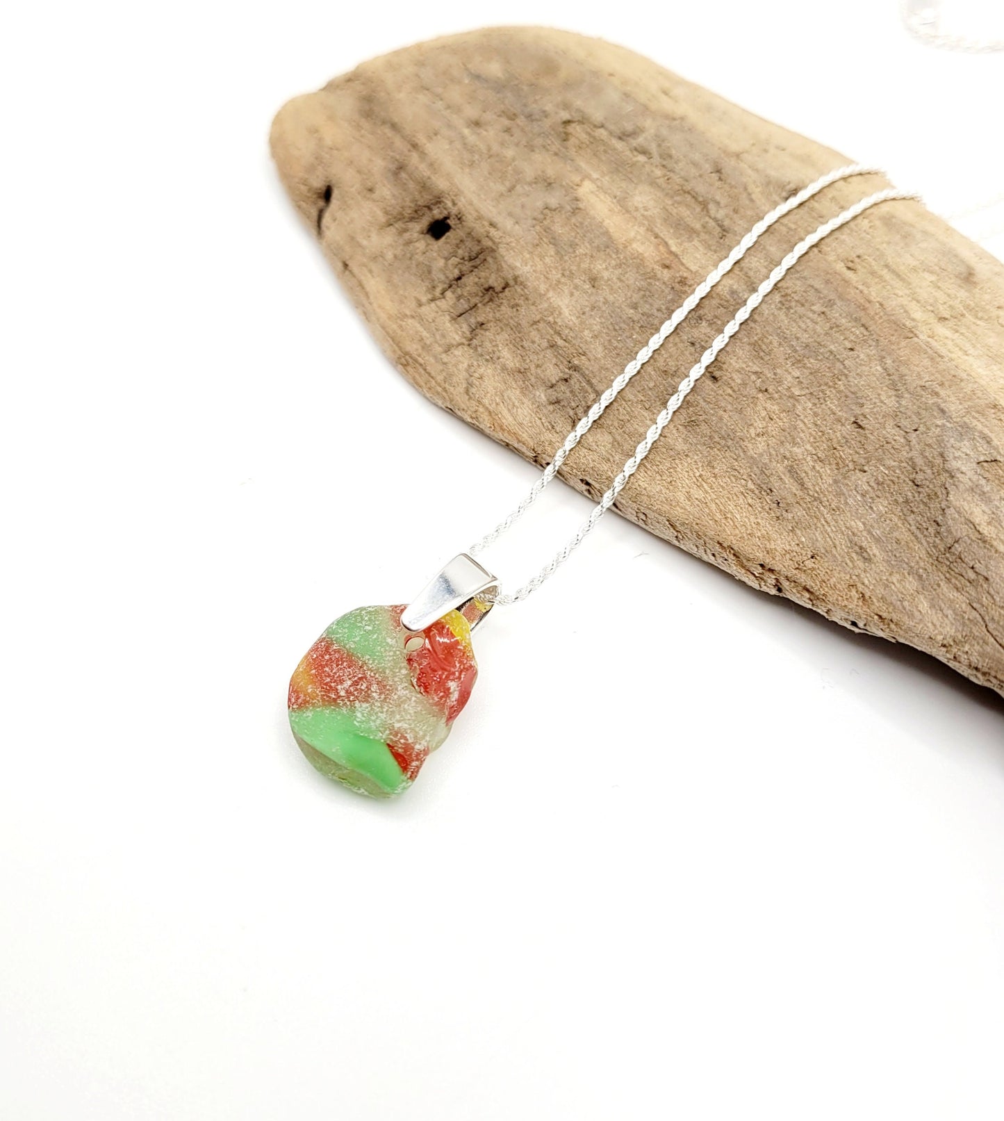 Genuine Sea Glass/Sea Glass and Sterling Silver Necklace/Art Glass/Art Glass Pendant/Genuine Sea Glass Jewelry/115