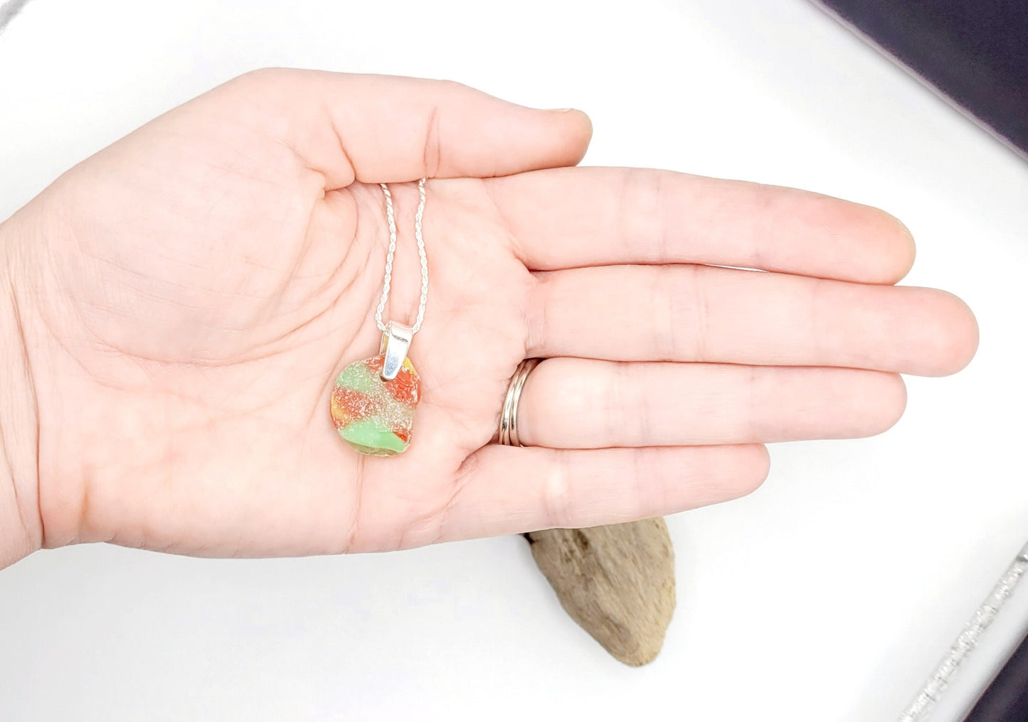 Genuine Sea Glass/Sea Glass and Sterling Silver Necklace/Art Glass/Art Glass Pendant/Genuine Sea Glass Jewelry/115