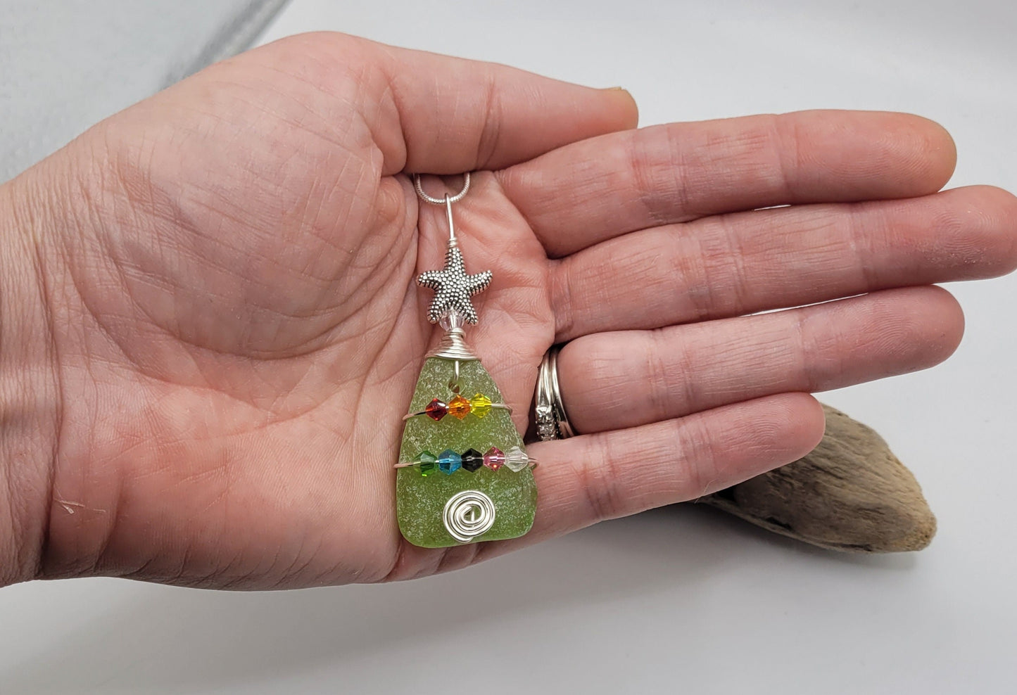 Genuine Sea Glass Christmas Tree Pendant/Sea Glass Christmas Tree Ornament/Coastal Ornament/Beach Decor/47d