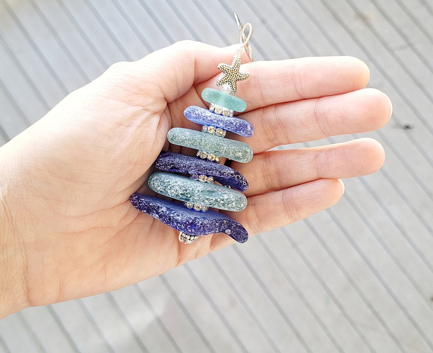 Sea Glass Christmas Tree Ornament/Sea Glass Pine Tree Ornament/Genuine Sea Glass Tree Ornament/125