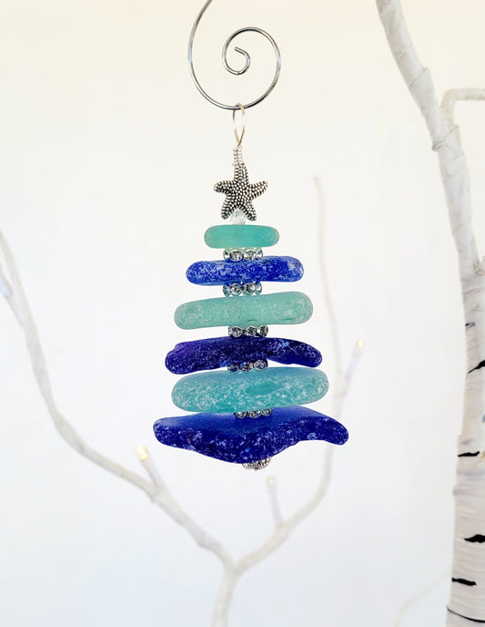 Sea Glass Christmas Tree Ornament/Sea Glass Pine Tree Ornament/Genuine Sea Glass Tree Ornament/125