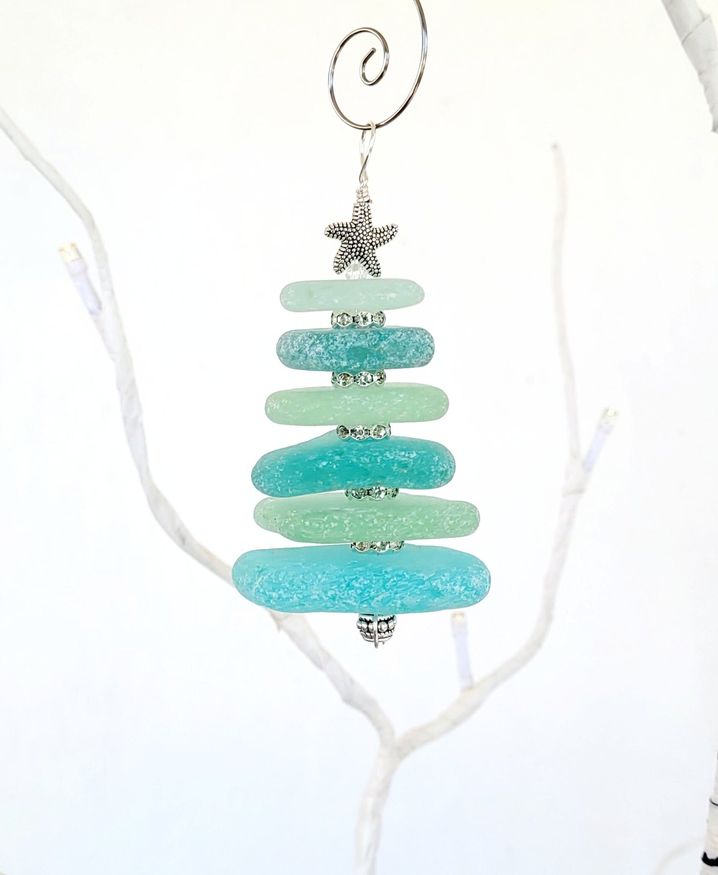 Sea Glass Christmas Tree Ornament/Sea Glass Pine Tree Ornament/Genuine Sea Glass Tree Ornament/123