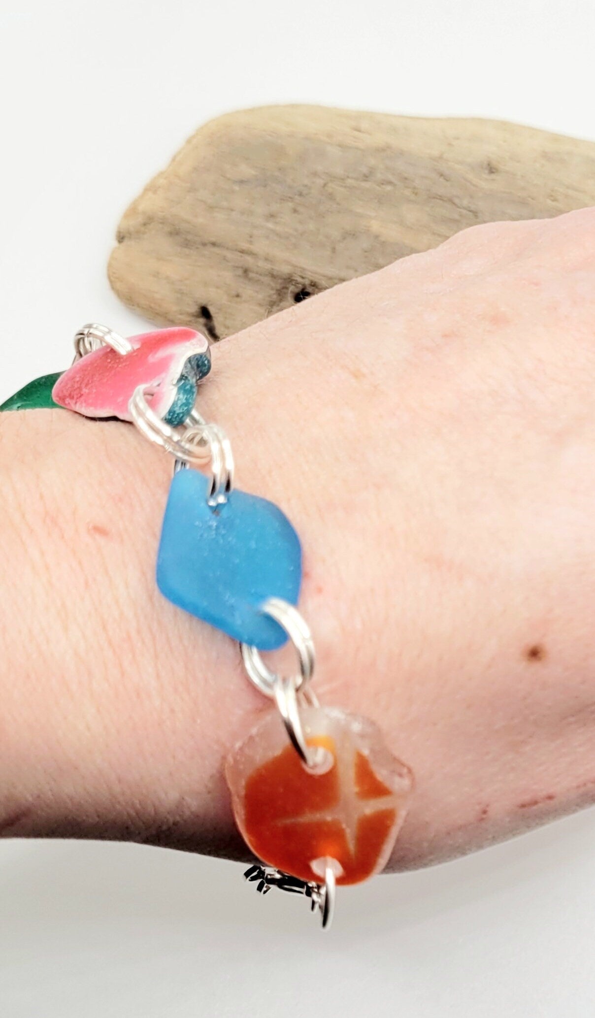 Sea Glass Bracelet/Genuine Sea Glass/UV Yellow Sea Glass Charm Bracelet/Beach Glass Bracelet/Nautical Bracelet/2F