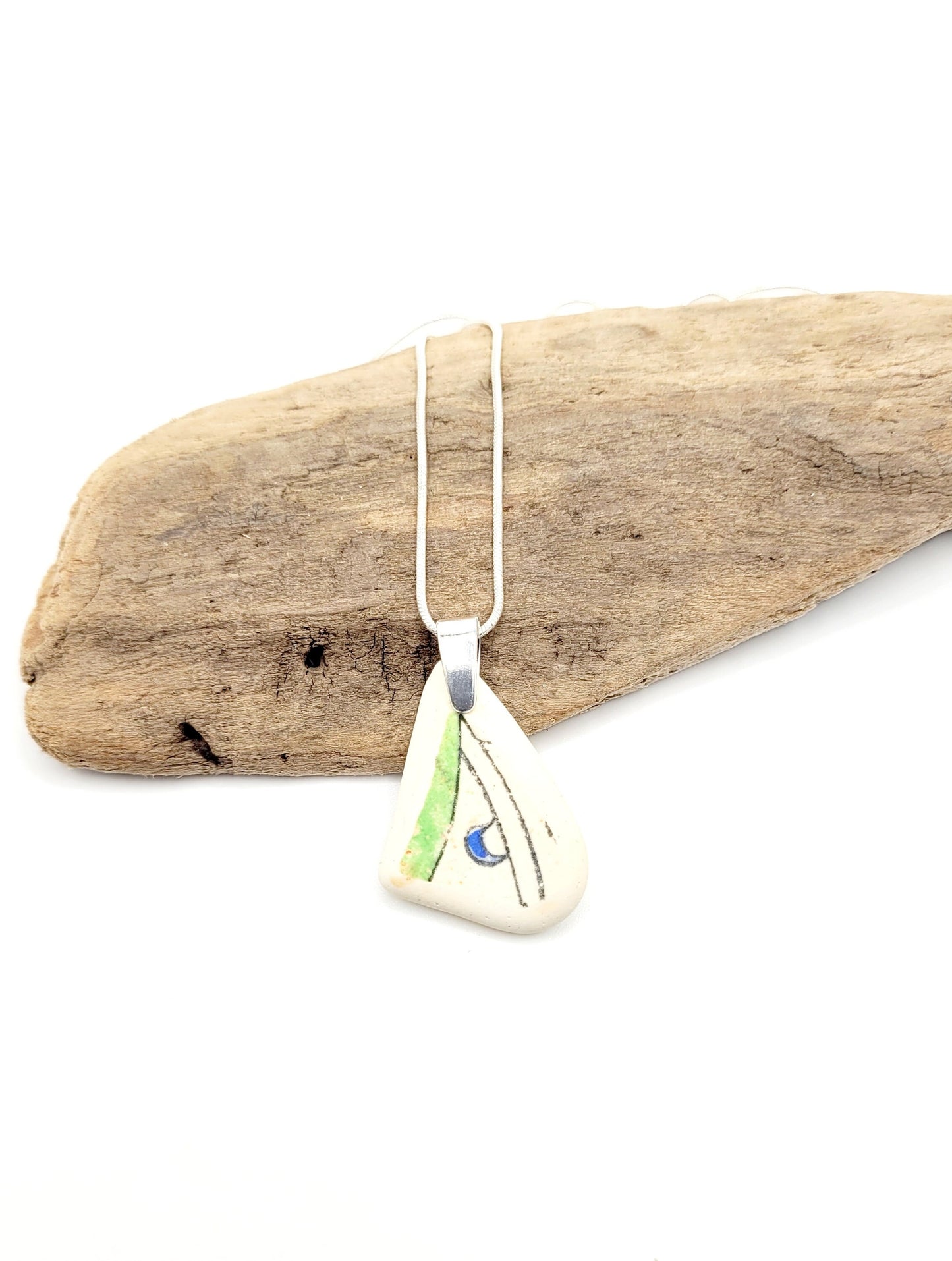 Genuine Sea Pottery Pendant Beach Ceramic Necklace Beach Ceramic Charm Unique Gift Blue Sea Pottery Sea Pottery Necklace