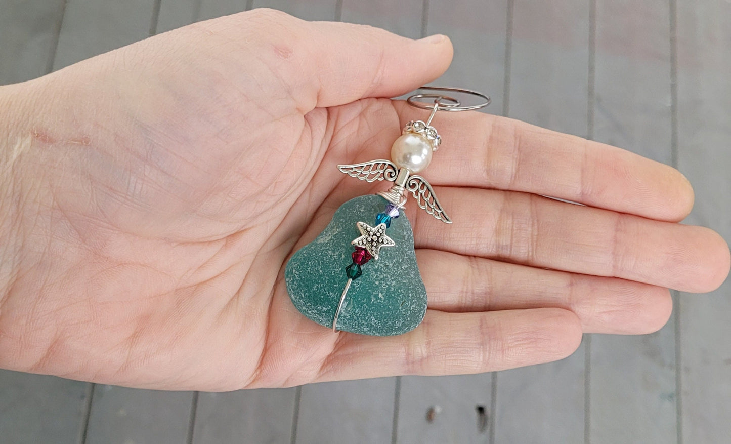 Genuine Sea Glass Angel Sun Catcher/Angel Car Charm/Angel Pendant/Angel Ornament/Get Well Gift/Religious Gift/Gift for Her/Birthday Gift/88