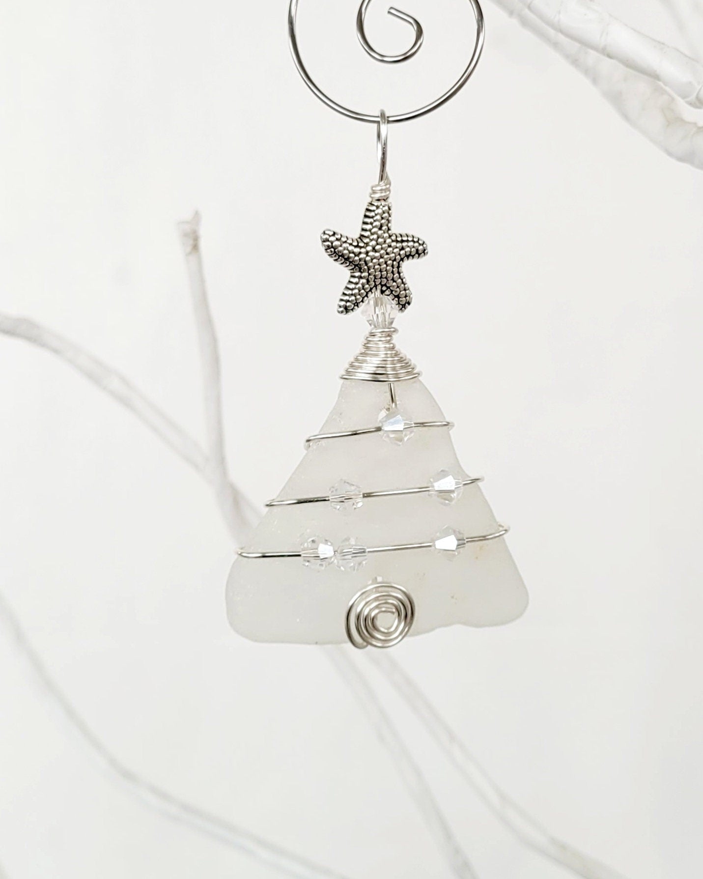 Genuine Sea Glass Christmas Tree Pendant/Sea Glass Christmas Tree Ornament/Coastal Ornament/Beach Decor/26d