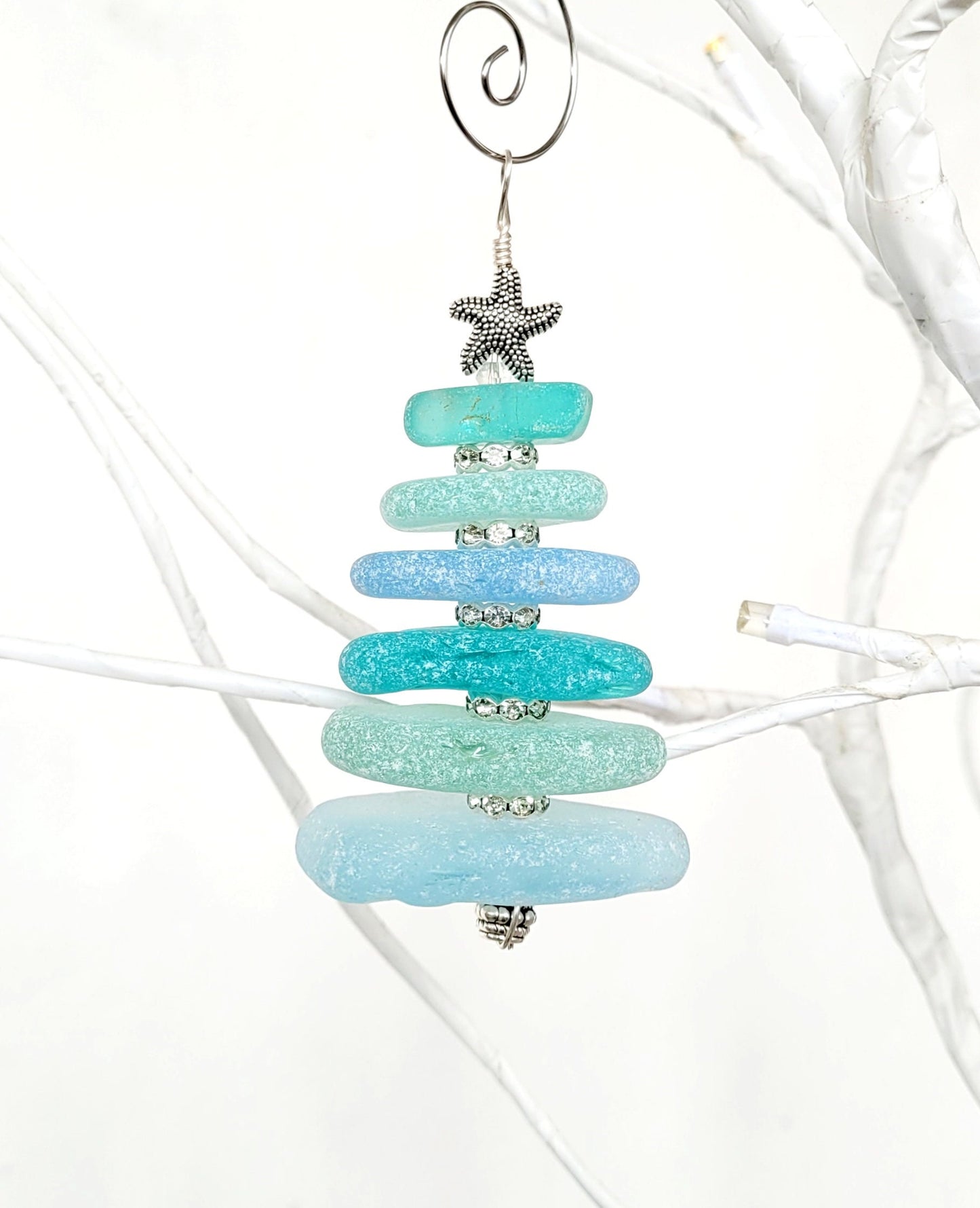 Sea Glass Christmas Tree Ornament/Sea Glass Pine Tree Ornament/Genuine Sea Glass Tree Ornament/1