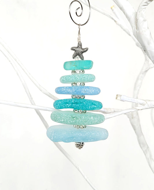 Sea Glass Christmas Tree Ornament/Sea Glass Pine Tree Ornament/Genuine Sea Glass Tree Ornament/1