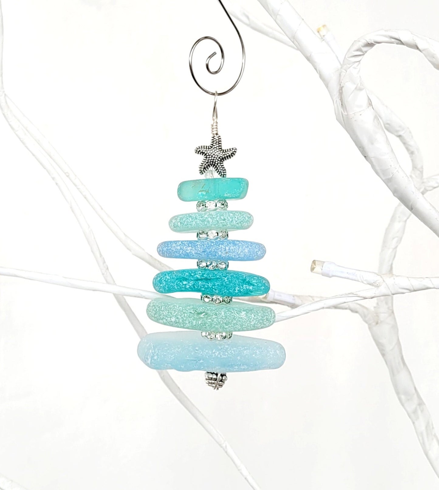 Sea Glass Christmas Tree Ornament/Sea Glass Pine Tree Ornament/Genuine Sea Glass Tree Ornament/1